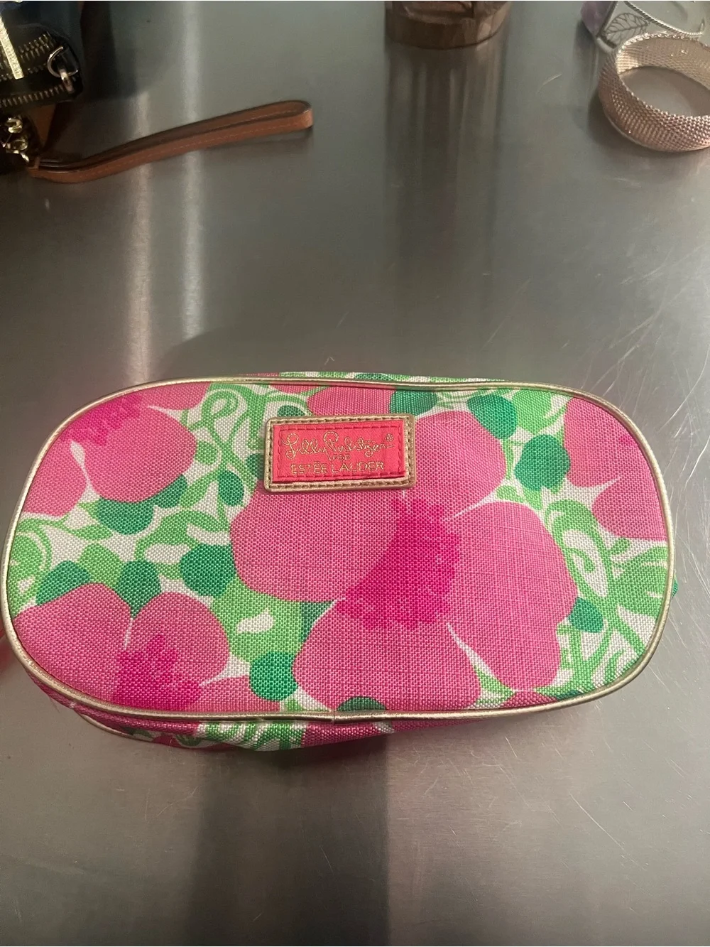 Lilly Pulitzer Estée Lauder Pink & Green Floral Cosmetic Case